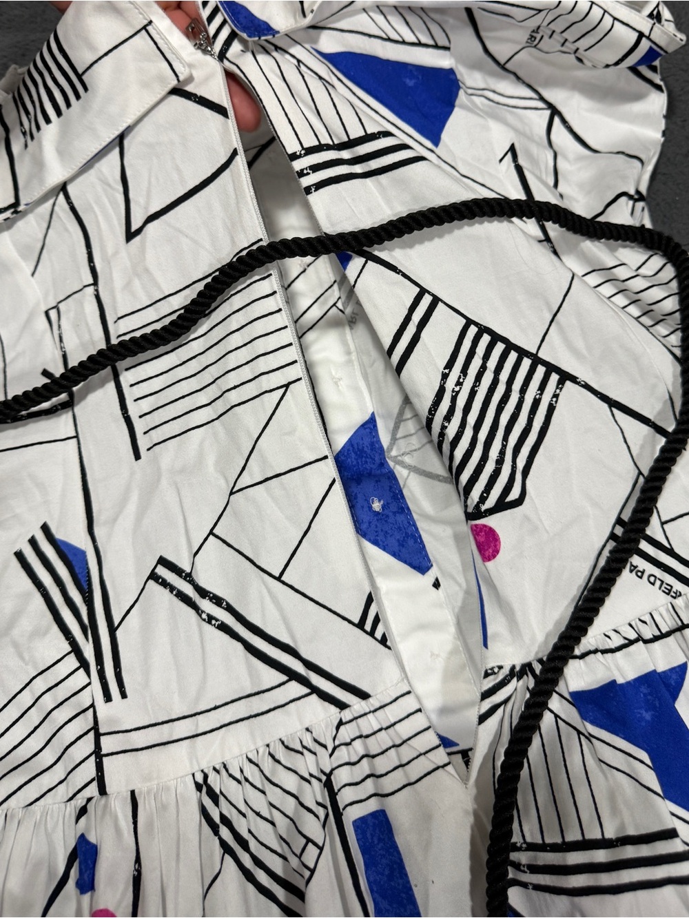 Karl Lagerfeld White A-Line Skirt with Blue and Black Graphic Print